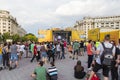 Teenagers having a good time at an outdoor festival 