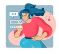 People fill out. Woman putting checkmarks. Agenda checklist. Online questionnaire. Note checkboxes. Complete list