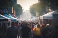 People-filled outdoor market street festival with a captivating blur effect