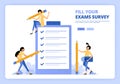 People filling out job application surveys or graduation exams. Users provide feedback with survey. Designed for landing page, Royalty Free Stock Photo