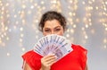 Happy woman holding euro money banknotes Royalty Free Stock Photo