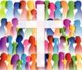 People finding Christianity. Crowd of believing people. People at the cross. Believers who pray. Group of people. Christian Church Royalty Free Stock Photo