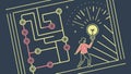 People finding idea in maze, problem solving concept, vector design Generative AI Royalty Free Stock Photo