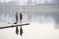 People fishing in Ada lake in winter