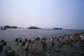 PEOPLE FISHING AT KALI ADEM II HARBOUR IN Muara Angke, Jakarta, Indonesia