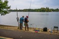 People fishing in King Mihai I park Herastrau park in Bucharest, Romania, 2019 Royalty Free Stock Photo