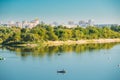 People Fishing From Rowing Boat In Sozh River In Gomel, Belarus.