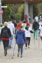 WROCLAW, POLAND - OCTOBER 15, 2017: People in fitness course nordic walking competition in the city park Royalty Free Stock Photo