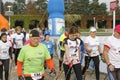 WROCLAW, POLAND - OCTOBER 15, 2017: People in fitness course nordic walking competition in the city park Royalty Free Stock Photo