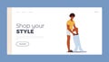 People Fitting Clothes Landing Page Template. Daily Routine Concept. Young Male Character Dressing Up