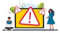 people fix error on laptop. Concept operating system error warning for web page, banner, presentation, social media