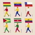 People with flags: Bolivia, Venezuela, Chile, Guyana, Suriname, Ecuador