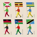 People with flags - Burundi, Rwanda, Uganda, Malawi, South Sudan, Tanzania