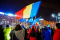 People with flags at protest, Bucharest, Romania Royalty Free Stock Photo