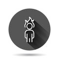 People with flame head icon in flat style. Stress expression vector illustration on black round background with long shadow effect