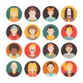 People flat circle icon vector set men and women. Part one.