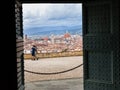 People and Florence city through doors of Basilica Royalty Free Stock Photo