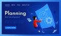 People fly around blueprint scheme. Planing, engineering and development concept. Landing page website template.