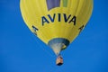 People fly with the hot air balloon in Vilnius, Lithuania.