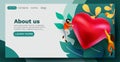 People flying around big red heart. Love or social media like concept. Landing page, banner or flyer template.