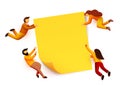 People flying around blank yellow sticky note. Team concept. Modern flat illustration. Royalty Free Stock Photo