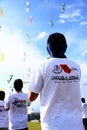 People flying kites