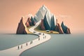 people following the path to their destination in minimalist world