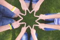 People forming star shape with their fingers. Children have combined hands together. Team work. Unity concept. Royalty Free Stock Photo