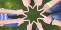 People forming star shape with their fingers. Children have combined hands together. Team work. Unity concept. Royalty Free Stock Photo
