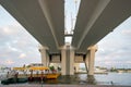 People on the Fort Lauderdale water taxi under the 17th Street Bridge Royalty Free Stock Photo