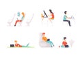 People Freelancer Characters Remote Working with Laptop Vector Set