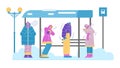 People freeze at bus stop in winter, flat cartoon vector illustration isolated. Royalty Free Stock Photo