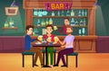 People friends drink beer in bar or pub, guys drinking, having fun, holding beer glasses Royalty Free Stock Photo