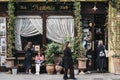 People by the front entrance of Gloria, Italian restaurant in Shoreditch, London, UK