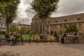 People in front of the Unterlinden Museum, Colmar, Alsac, France