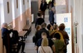 People in front of voting sections for elections of Bulgarian parliament in Sofia, Bulgaria on 10/02/2022