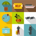 People fugitives icons set, flat style Royalty Free Stock Photo