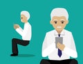 People with Gadget Set, Oldman using Smartphone Cartoon Vector Illustration