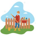 People gardening. Cartoon character working with farmer tools .agriculture worker.flat vector illustration