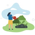 People gardening. Cartoon character working with farmer tools .cultivating plants.flat vector illustration