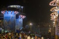 Crowd of people at Varanasi ghat in night