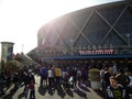 People gather outside the Oracle Arena before basketball game Royalty Free Stock Photo