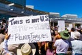 People gathered in front of the San Jose City Hall for the `Families belong together` rally Royalty Free Stock Photo