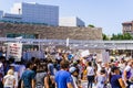 People gathered in front of the San Jose City Hall for the `Families belong together` rally Royalty Free Stock Photo