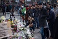 People gathered in front of the Stock Exchange of Brussels to remember the victims of the terrorist attacks of March 22, 2016 Royalty Free Stock Photo