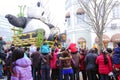 People gathered happily to watch the floats