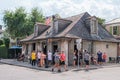 People gathered at Jean Lafitte`s Blacksmith Shop in the French Quarter