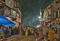 People gathered for religious Ganga Aarti ceremony or fire puja at Dashashwamedh Ghat in Varanasi