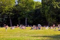 People gathered in the tam tams park or park mount royal in Montreal, Canada