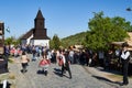 People gathering on Easter Holy Mass in traditional village - Holloko, Hungary